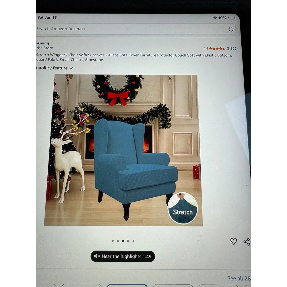 Easy-Going Stretch Wingback Chair Slipcover 2-Piece Jacquard Bluestone Blue Teal